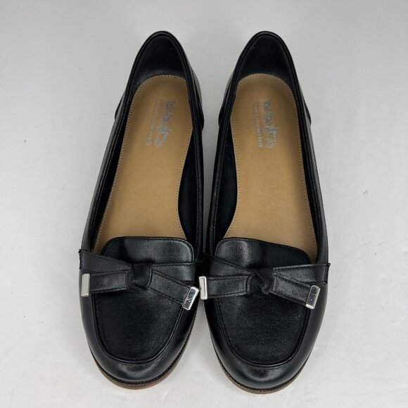 Coach And Four Womens Black Faux Leather Slip On Bow Metal Tips Size 6.5 Flats - Picture 4 of 10